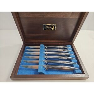 VTG -UNUSED Carvel Hall Steak Knives Set Of 6‎ In Walnut Box- VERY SHARP
